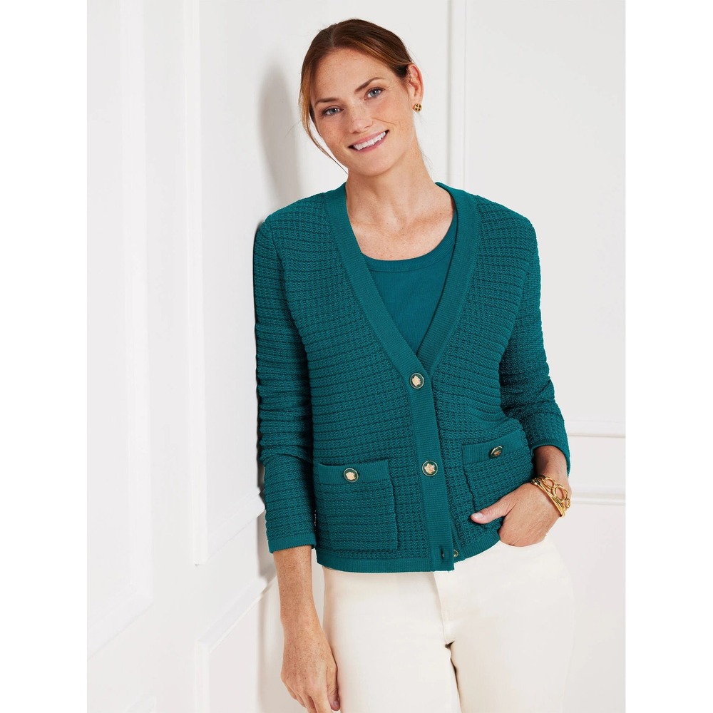 Talbots Kate Textured Knit Cardigan XL Dark Teal Old Money Preppy Academia